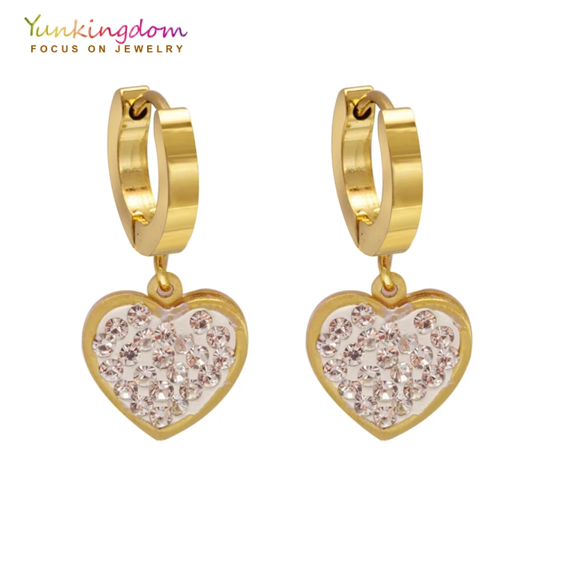 

Yunkingdom shiny rhinestone love heart hoop earrings for women ladies new fashion jewelry stainless steel earring UE0087
