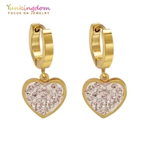 Yunkingdom блестящие стразы, серьги-кольца с сердечком для женщин, женские новые модные ювелирные изделия, серьги из нержавеющей стали UE0087