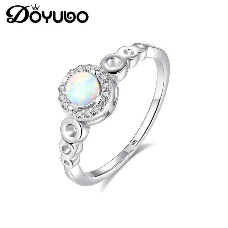 DOYUBO Genuine 925 Sterling Silver Color Round Opal Ring For Women Party Classic Fine Jewelry Hot Sale Lady B343 | Украшения и
