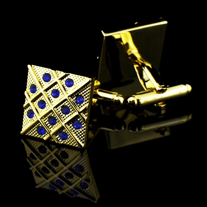 Bridegroom Wedding Party Business Men French Shirts Cuff Links Royal Blue Crystal Zircon Cufflinks Golden Cufflink With Gift Bag | Украшения
