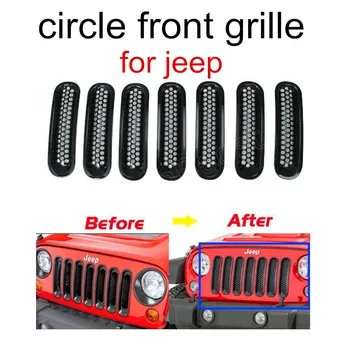 

new 7pcs Decorative Circle Front Grille Black Mesh Cover Racing Grills For Jeep Wrangler JK Rubicon 07-15 without lock hole