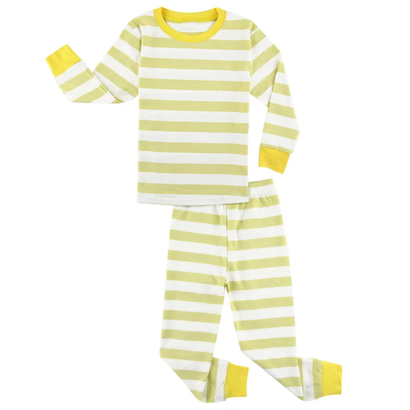 Kids Yellow Striped Pyjamas Child Pajamas Set Baby Girls Warm Winter