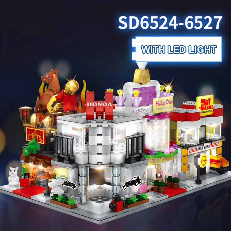 

Sembo Mini City Street View Store creator City Building Blocks Bricks Educational Toys Birthdays Gifts With Led Light