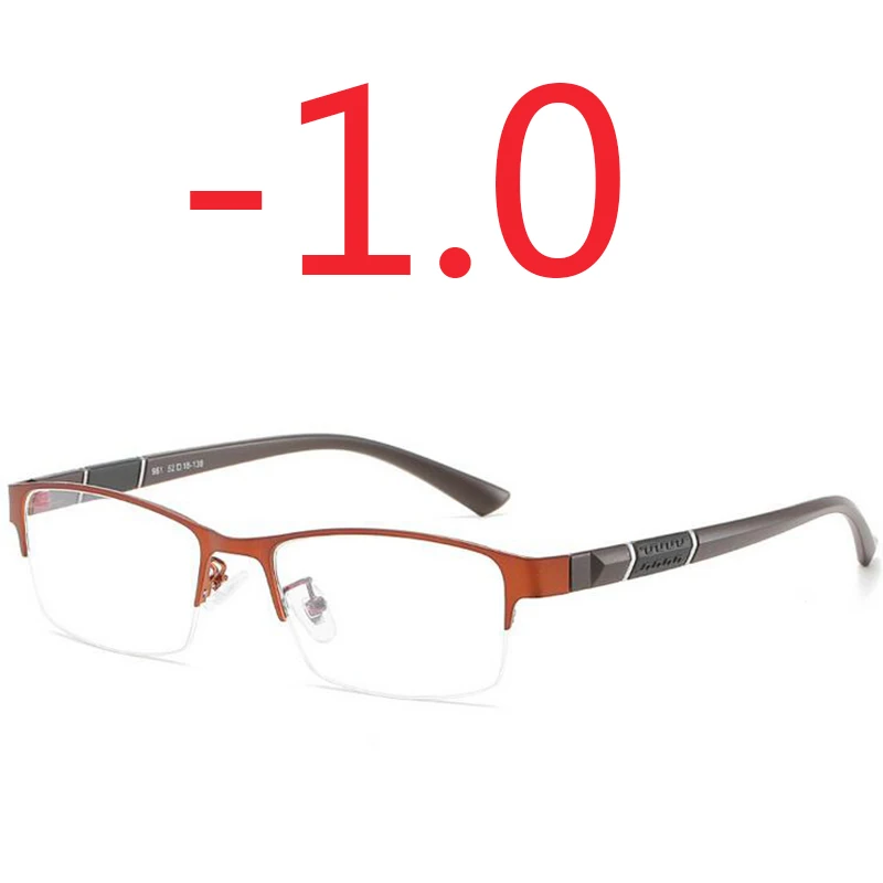 Очки по рецепту, прямоугольная полуоправа, дизайнерские оптические очки, линзы из смолы для близорукости, очки-0,5-1-1,5-2-2,5-3-5-6 - Цвет оправы: tea farme -1.0
