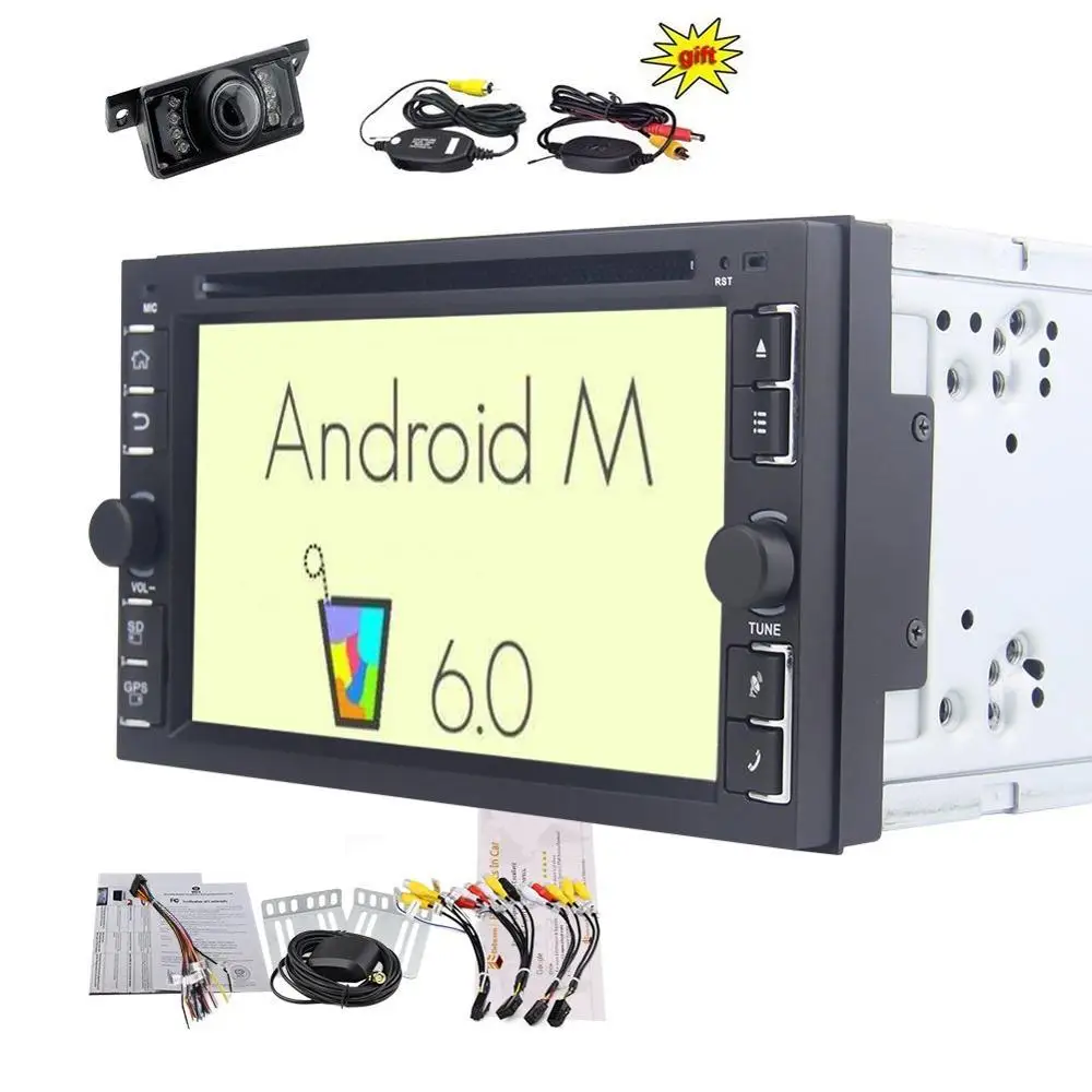 Wireless Backup camera+6.2'' Android 6.0 Double Din Car Stereo DVD CD Player In Dash Navigation GPS Radio Audio Bluetooth WiFi Wireless Backup camera+6.2'' Android 6.0 Double Din Car Stereo DVD CD Player In Dash Navigation GPS Radio Audio Bluetooth WiFi