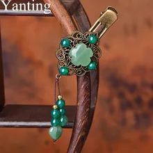 Yanting, этнические украшения для волос с зеленым камнем для женщин, классический зажим для волос из медного сплава, заколка для волос, авантюрин, цветок, женский головной убор, 092