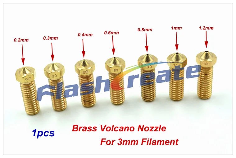 

POWGE 1pcs E3D V6 Lengthen Volcano Large Flow Nozzle 0.2 - 3.0mm Nozzle For 3.0mm Filament Brass Nozzle 2GT Pulley
