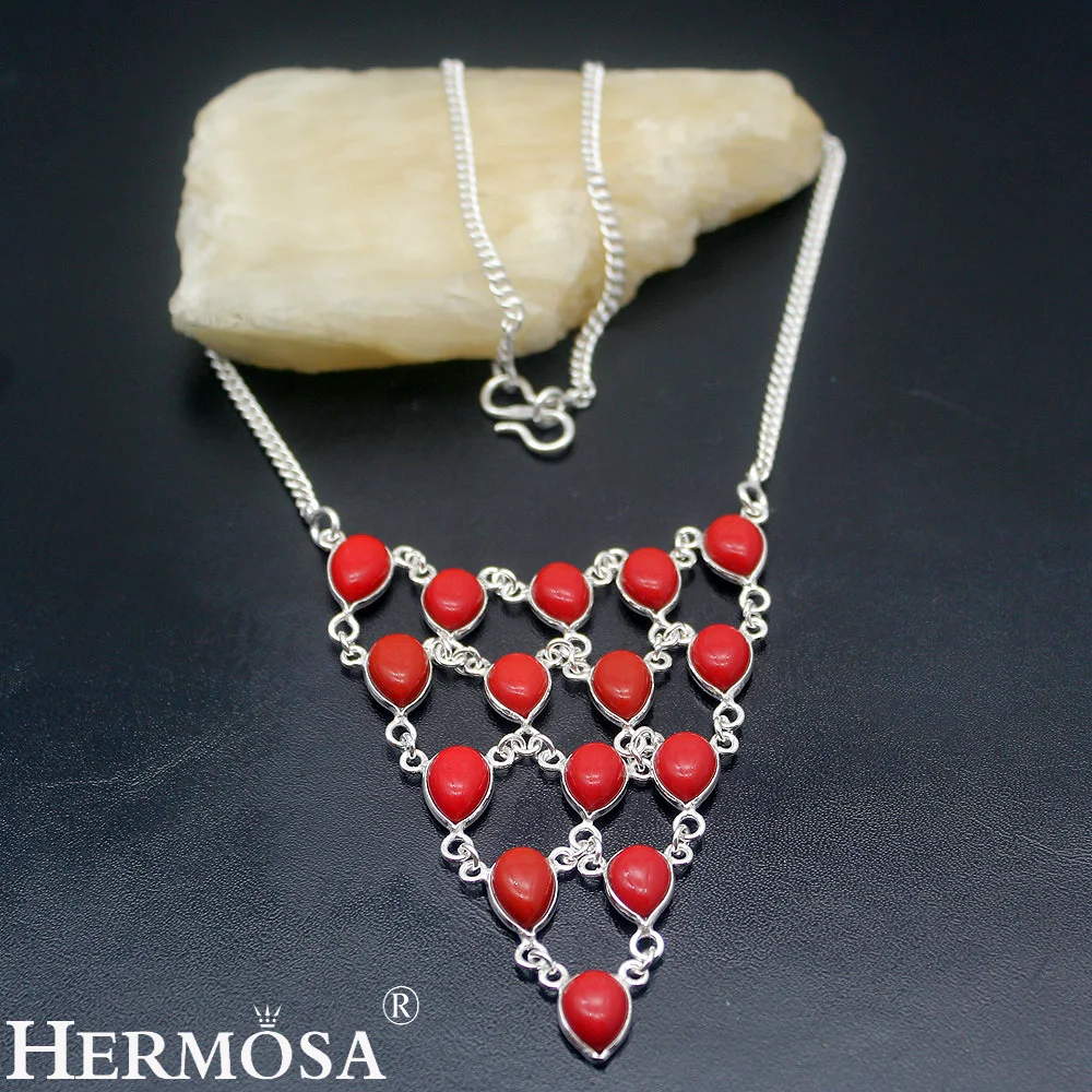 

BUY ONE GET ONE FREE Big Promotion Red Coral Womens Jewelry Choker 925 Sterling Silver Best Girlfriends Necklace 40cm BOGT-7