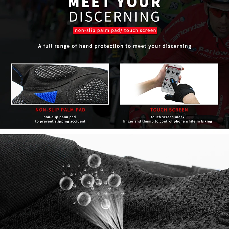 Мужские и женские велосипедные перчатки с сенсорным экраном с утолщенной подушечкой, дышащие велосипедные перчатки для велоспорта, перчатки для шоссейного горного велосипеда MTB