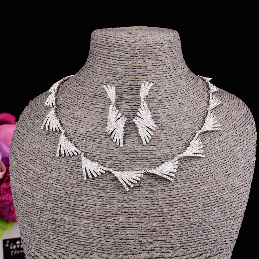 

Cubic Zirconia Statement Necklace Set Wedding Jewelry Set Gift Box Packing Anniversary Gift For Women CZL-6016