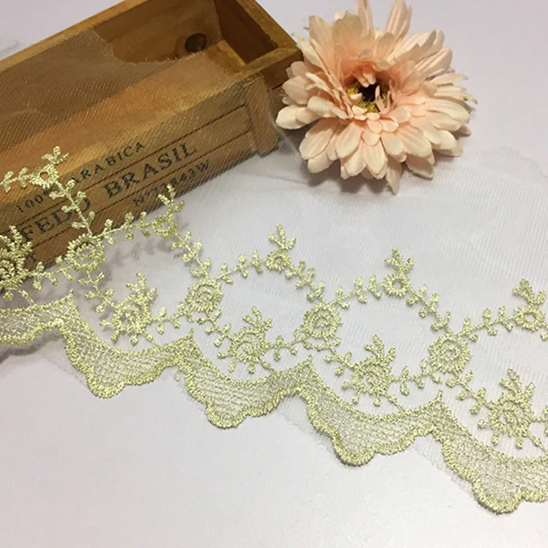 

1yard Embroidery gold thread net African lace fabric accessorie Diy handmade Doll Dress costume sofa curtain sewing material
