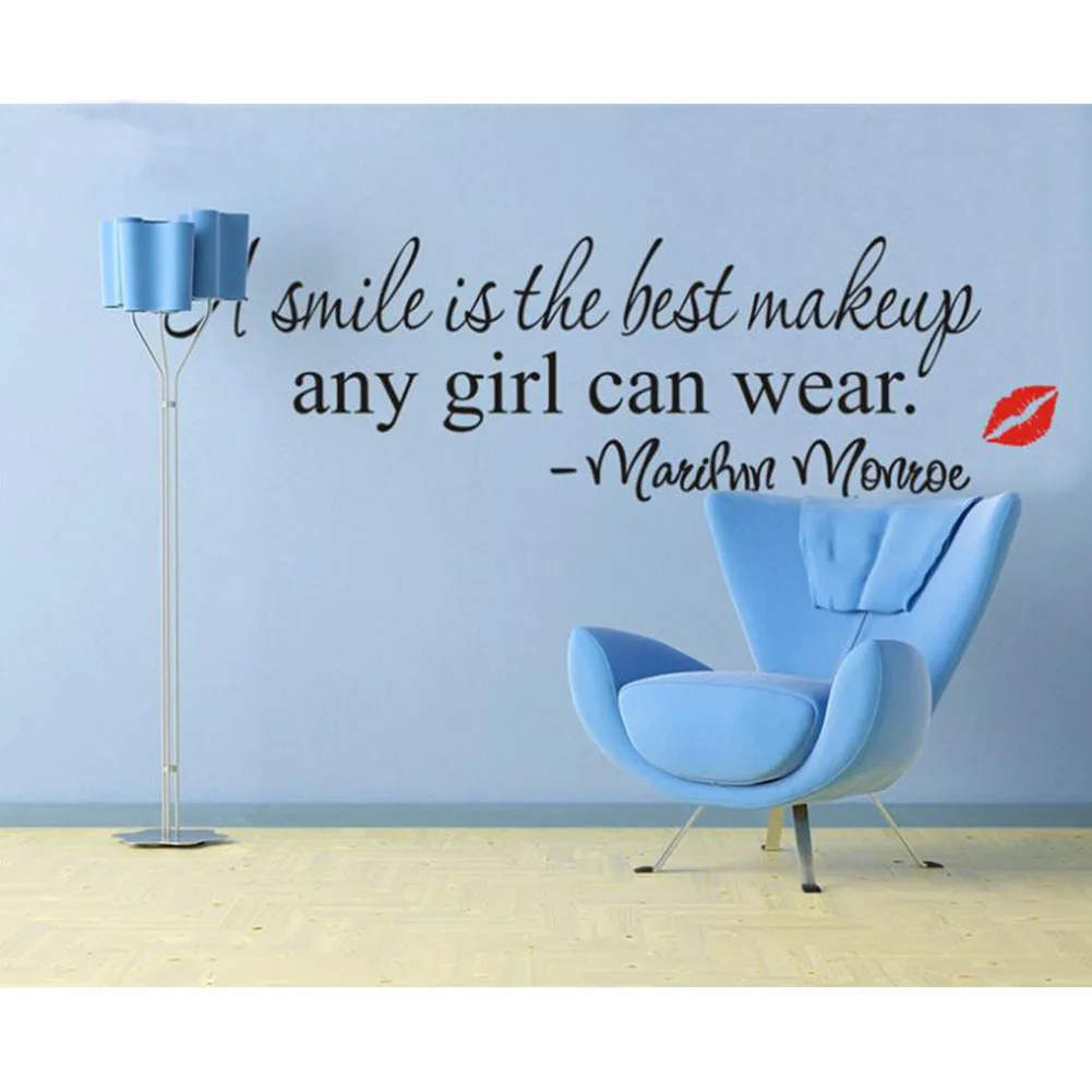 Smile Makeup Art Marilyn Monroe Quote Vinyl Wall Sticker Home Decor Decal 1pcs