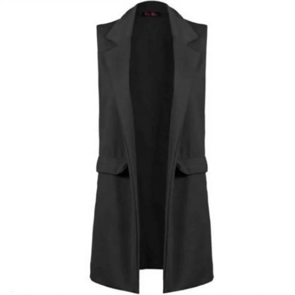 Vintage Longline Sleeveless Blazer Lapel Collar Long Waistcoat Vest Long Sleeveless Blazer Gilet