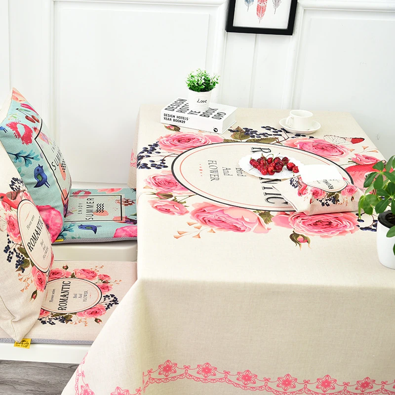 Lanweini Pastoral Cotton Linen Fabric Tableclothes For Rectangular Tables Digital Printing Floral Table Cloth For Table Cover
