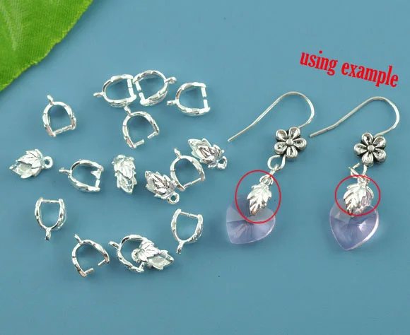 DoreenBeads 30 серебристый лист Pinch Bail Findings 9x7 мм(B07499