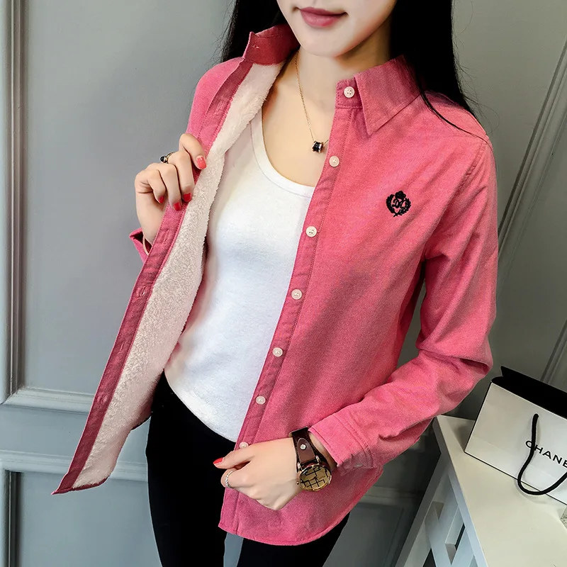 Achat Nouvelle arrivée de mode de femmes casual Chaud Chemise À Manches Longues Hiver Mince broderie Chemise