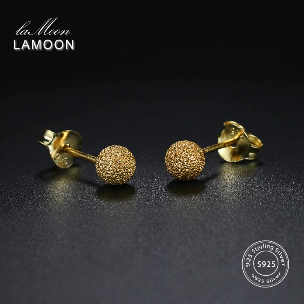 LAMOON Stud Earrings For Women 2018 New Fashion 3MM Ball Shaped 100% Real Sterling Silver S925 Fine Jewelry Girl Gift EY176