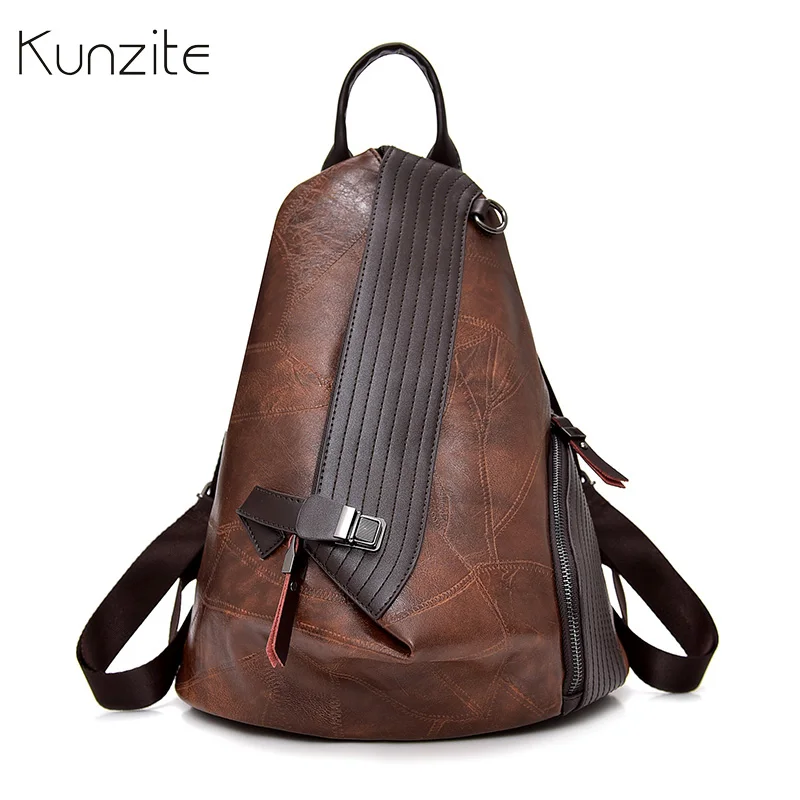 

Kunzite Vintage Women's Leather Backpack Brand Design Anti theft Backpack for Girls Daily Shoulder Bag Lady Travel Bag Rucksack