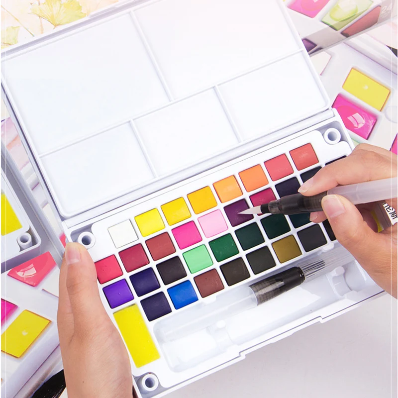 

36 Colors Portable Travel Solid Pigment Watercolor Paints Set With Water Color Brush Pen For Painting Art Supplies