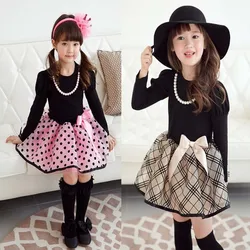 

Retail 2015 new arrival dress Christmas baby girl long sleeve Polka Dot Princess Plaid Fancy Dress Party Girl