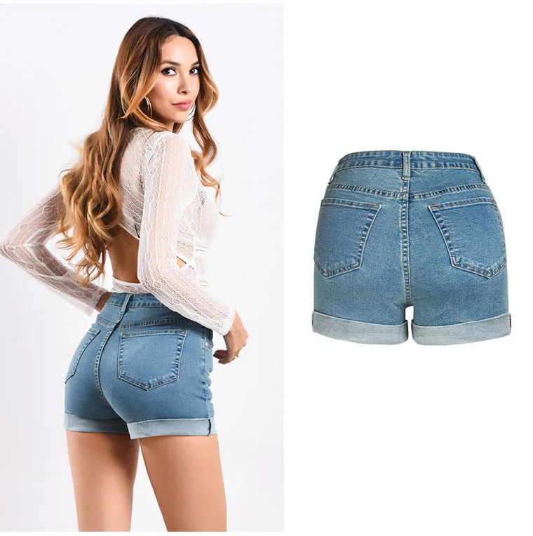 Denim shorts women Europe and the United States trade volume trim pants spring and summer women's new high-waist jeans hem (4)