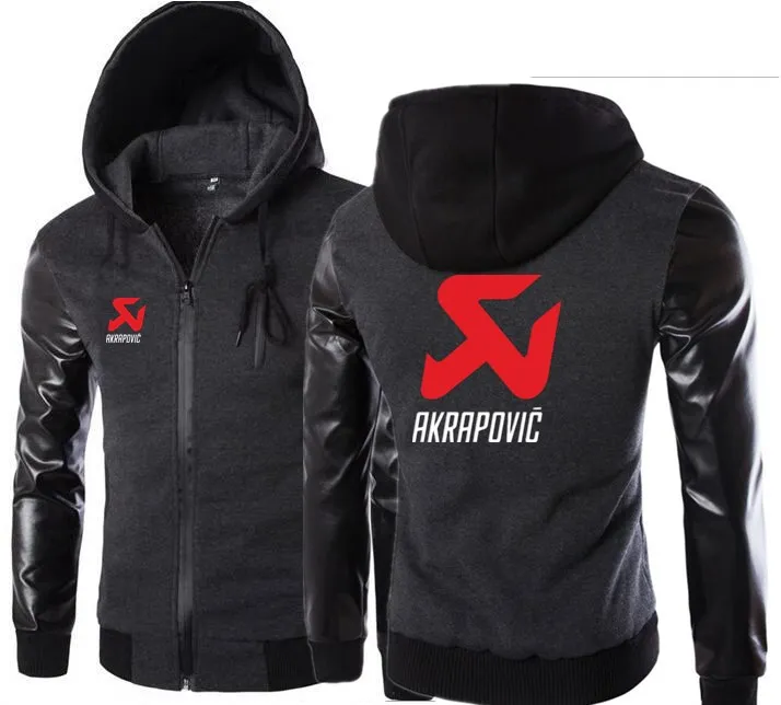 

Motorcycle Hoodies Men Leather sleeve Sweatshirt Male Hoody Tracksuit Hip Hop Autumn Winter AKRAPOVIC decal Hooded Jacket