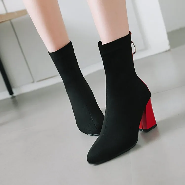 

Big Size 11 12 13 14 15 16 17 Euro-American style Elastic boots with sharp heels, high heels and short boots