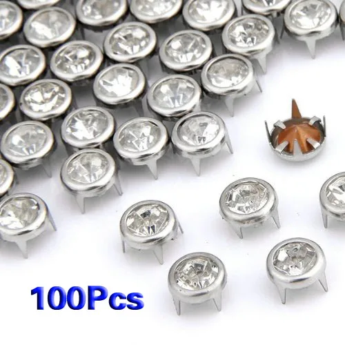 

WSFS Hot Sale 100 x 7 mm Metal Rhinestone Studded Silver Studs Round Studs Crystal Rivets