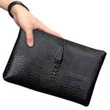 Wmnuo Genuine Leather Bag Men Wristlets Crocodile Grain Korean Edition Day Clutches Male Large Capacity Soft Cowhide Envelope