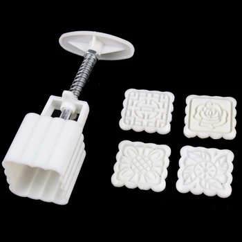 

5Pcs Square Flower Moon Cake Mold Hand-pressed Moon Cake Stamps Mould Kitchen Pastry Mooncake DIY Tool