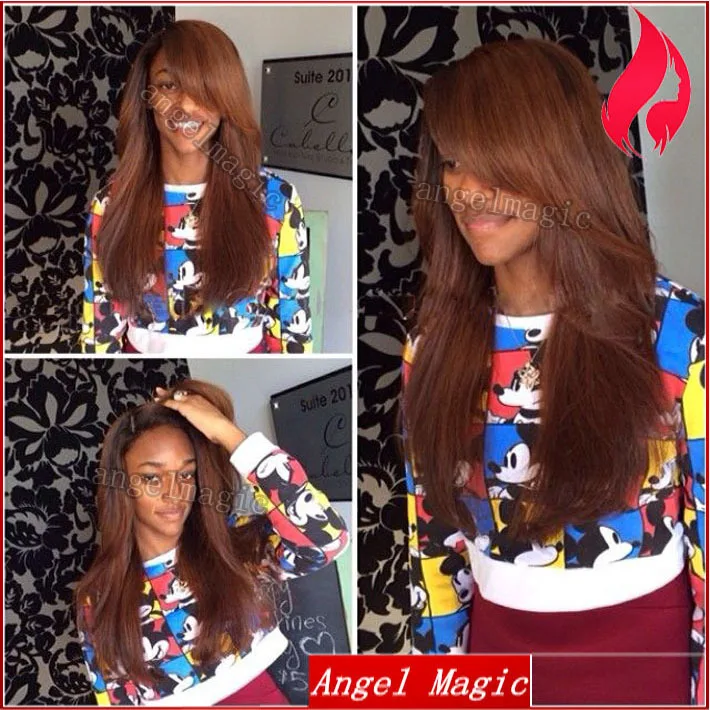 New Style Full Lace Human Hair Ombre Wigs With Side Bangs Two Tone