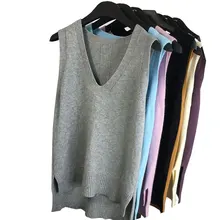 Весна осень женский вязаный жилет свитер повседневный хедж v-образный вырез свободный свитер жилет удобный свободный размер свитер ls352