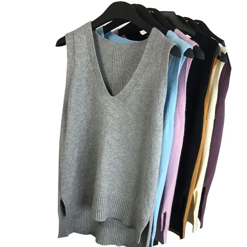 

Spring Autumn Women New Knitted Vest sweater 2017 Casual Hedge V-neck Loose Sweater Waistcoat Comfort Free Size Sweater ls352