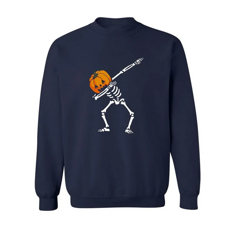 

2019 New Men Pumpkin Skeleton Printed Fashion Sweatshirt Autumn Fleece Pullovers O neck Casual Hallowmas Tops Fashion Streetwear