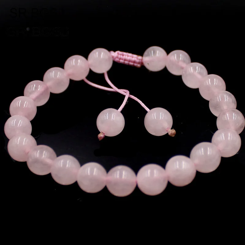 

Free Shipping 6mm 8mm 10mm Women Trendy Jewelry Natural Stone Adjustable Jewelry Rose Pink Quartz Bracelet