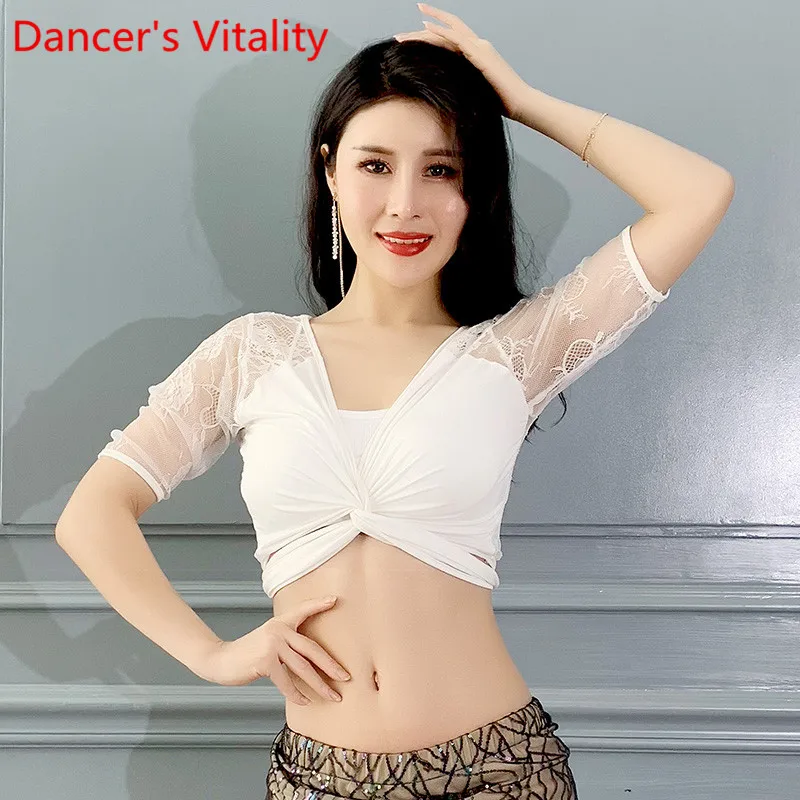 Belly Dance Top New Spring Summer Short Sleeve Sexy Lace Slim Fit Training Outfits Oriental Indian Dancing Competition Top