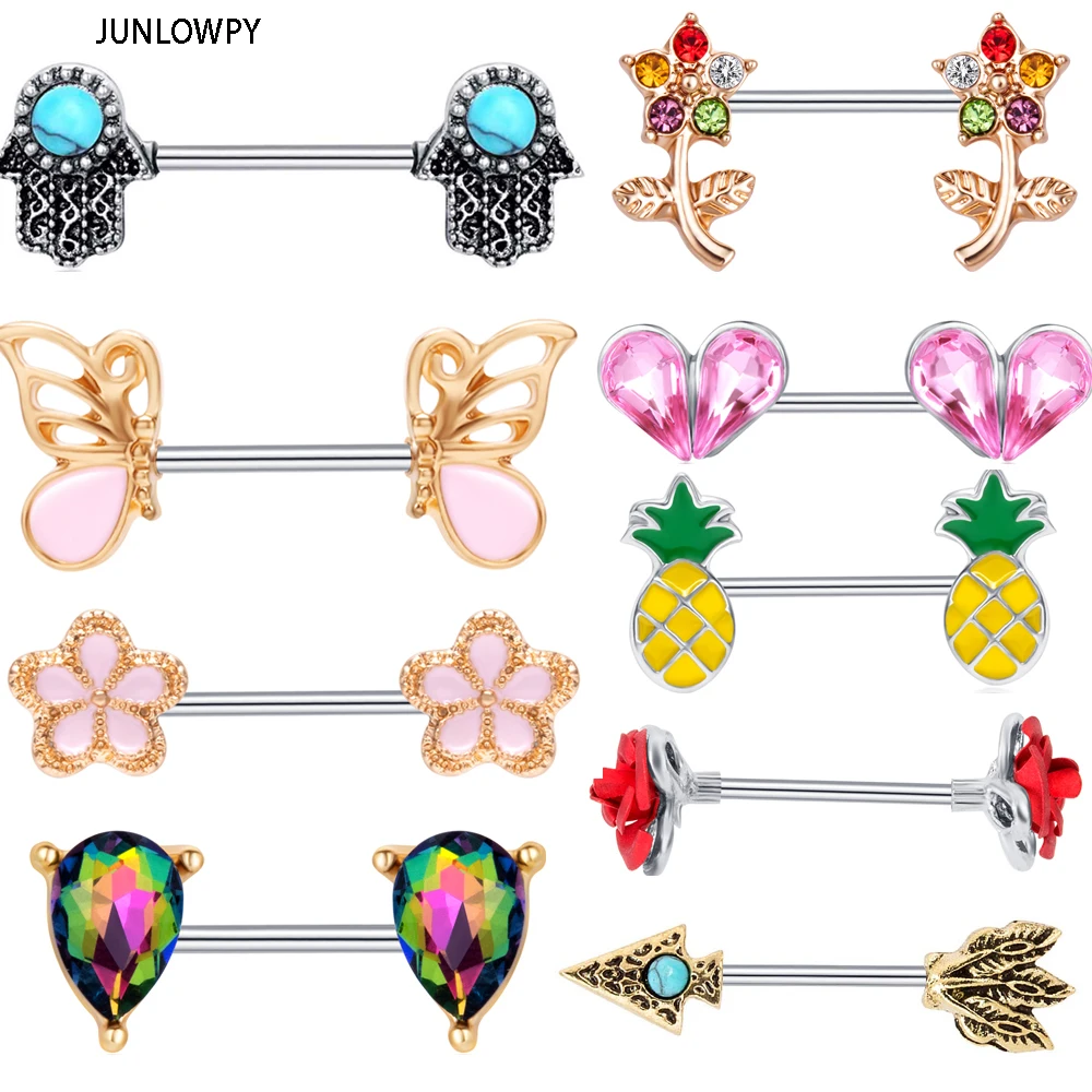 

JUNLOWPY Mix 20pcs 10 Different Styles Nipple Rings Stainless Steel Fashion Body Jewelry Sexy Ear Bar Barbell Piercings Earrings