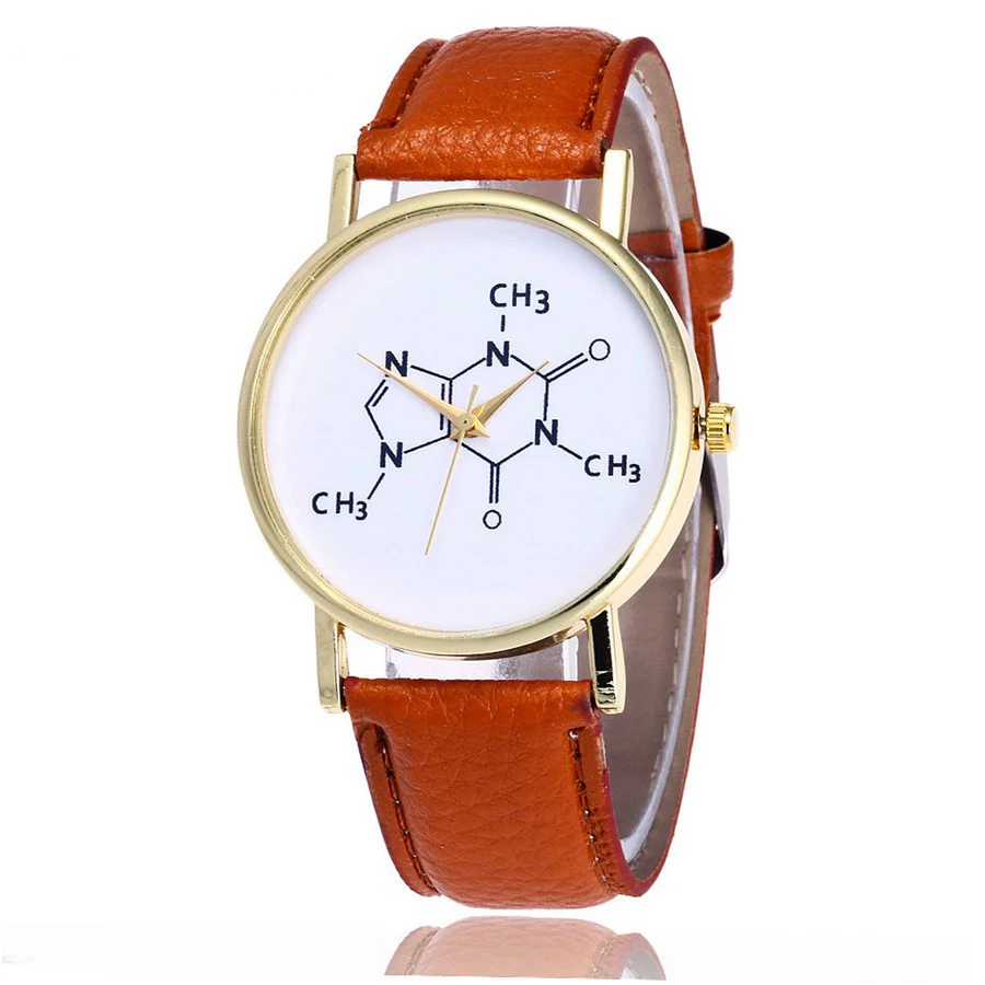 2018 Горячая Мода химии кофеина молекул часы Уникальный Для женщин наручные часы с кожаным ремешком, кварцевые часы, Relogio Feminino V22