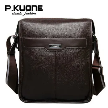 

P.KUONE new casual cowhide Genuine leather men messenger bag, man fashion handbag shoulder bag, for ipad
