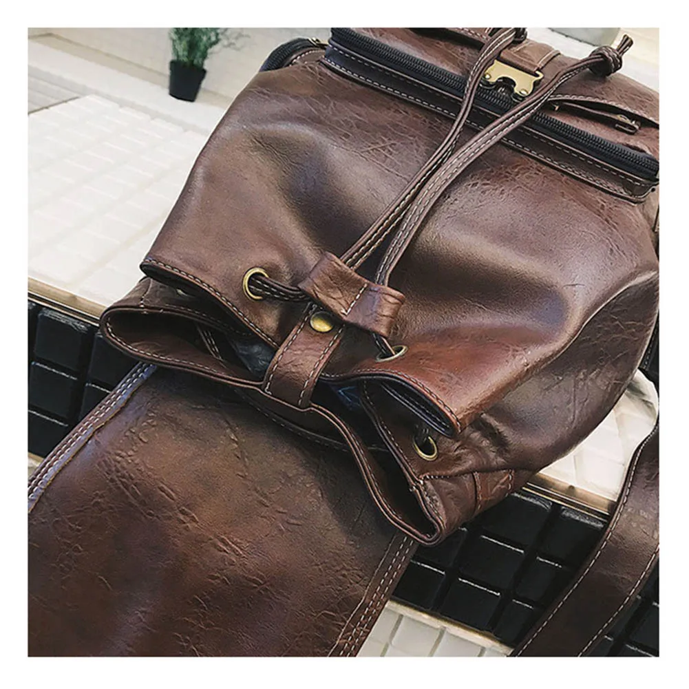 

PU Leather Drawstring Backpacks Retro Backpack Durable PU Leather Drawstring Backpacks Large Capacity Bag LT88