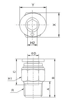 ПК в одно касание Фиттинг латунь и пластик корпуса нить R или NPT модель PC8-03 G3/8 ''с 8 мм