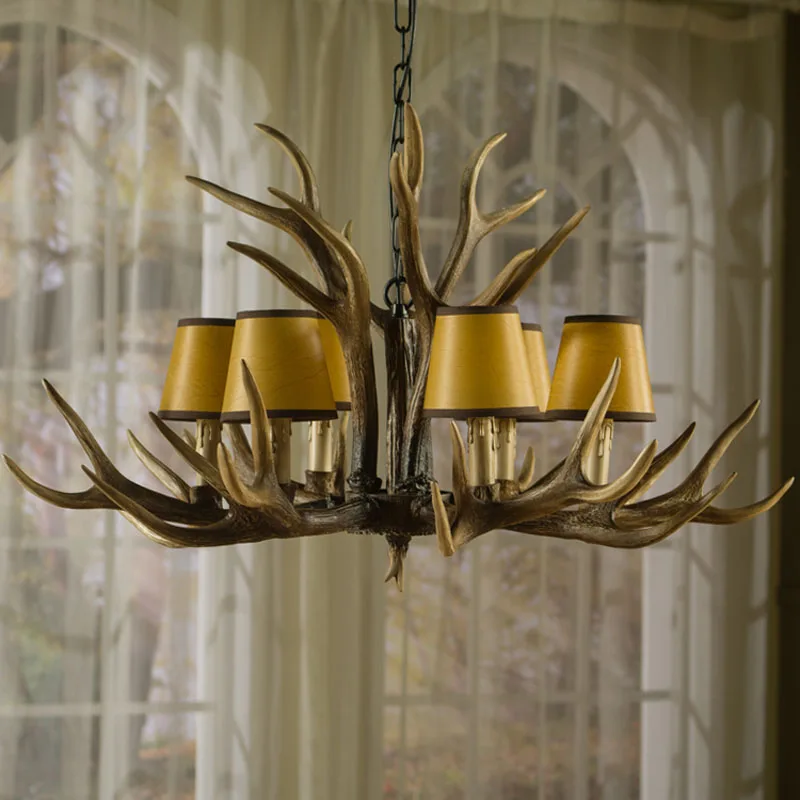 Europe E14 6 8 10 Heads American Deer Horn Antler Pendant Lamp Resin Antler Lampshade Parlor Hall Decor Suspension Luminaire3