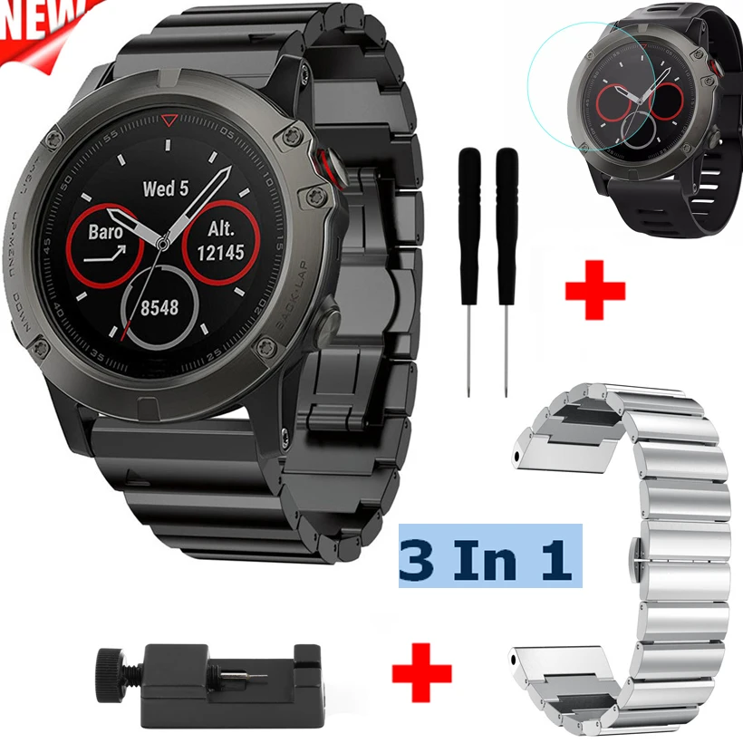 3 в 1 COMLYO металлический браслет для Garmin Fenix 5X ремешок с защитной пленкой часы +