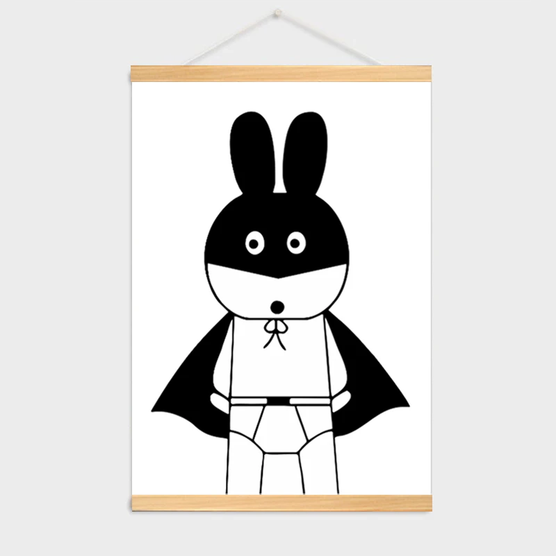 

with Wooden Frame Nordic cartoon rabbit Hanging Canvas prints scroll Poster painting wall picture for kids bedroom decor