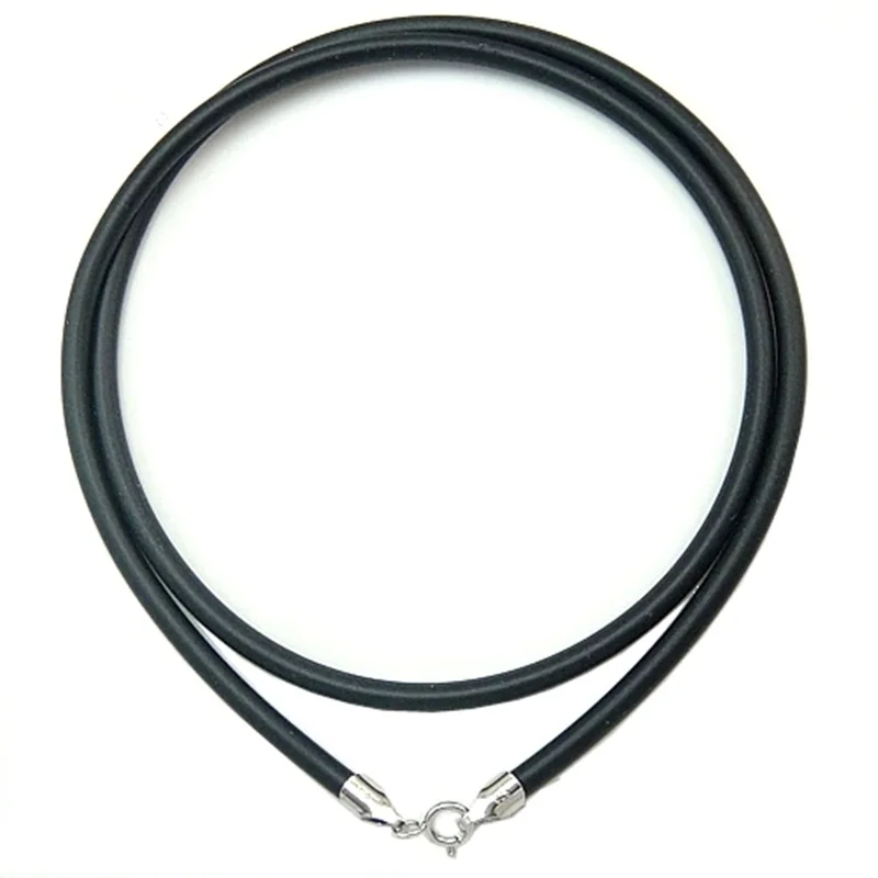 

3mm Black rubber cords with 925 silver clasps for pendant necklace jewelry making bijoux wholesale