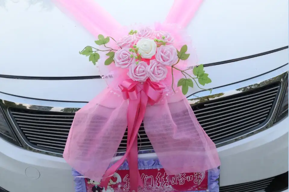 Гирлянды в виде искусственных цветов для свадьбы, украшение автомобиля, пенопластовые розы, цветы, декоративные тюлевые венки, цветы, товары для свадебной вечеринки