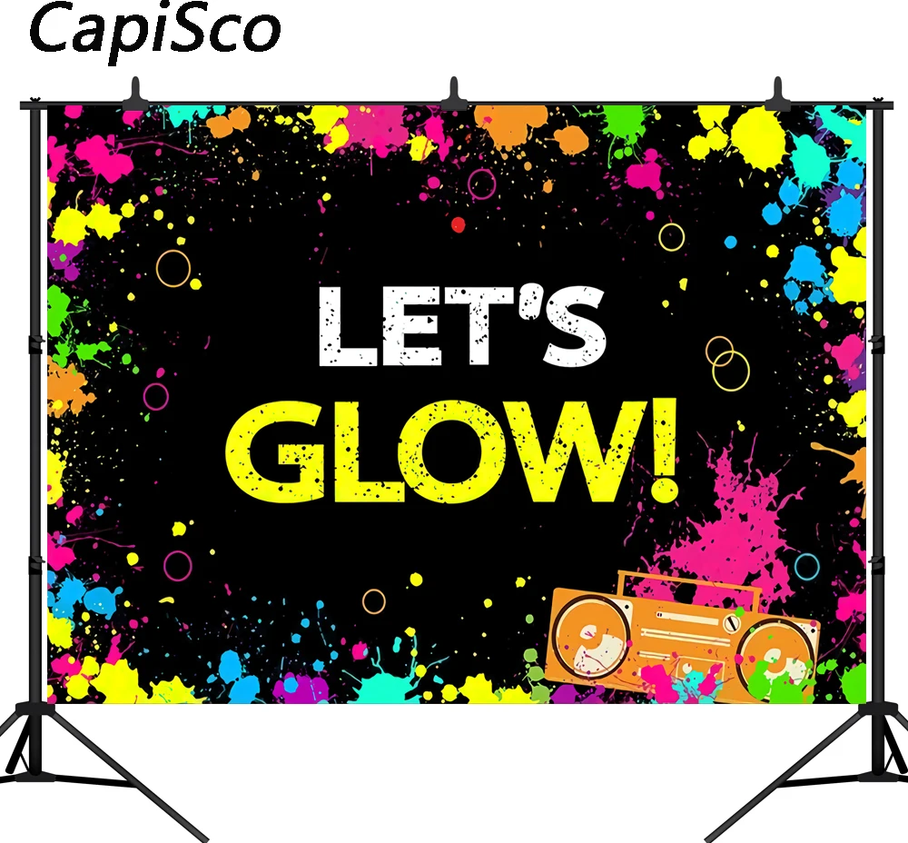 

Capisco Let's Glow Splatter Photography Background Music Band Graffiti Glowing Party Banner Decoration Neon Party Backdrops