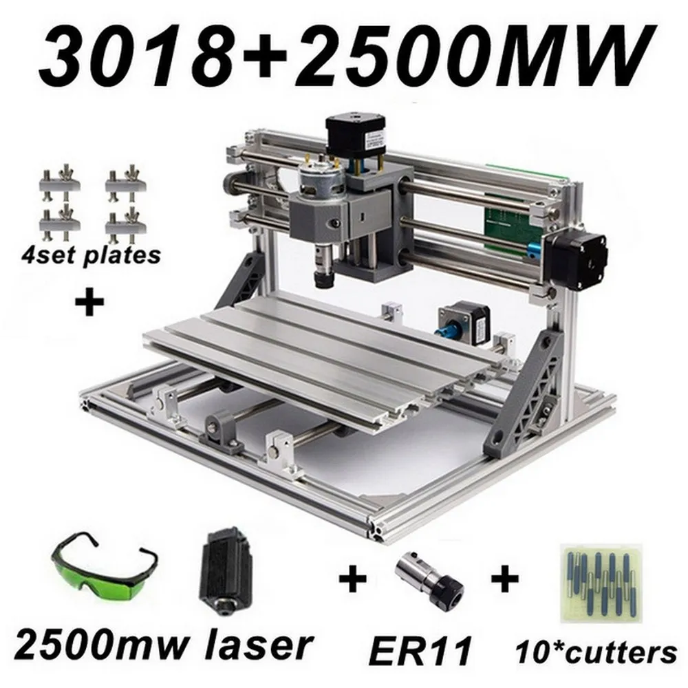 CNC3018 деревянный маршрутизатор гравировальный станок ER11 с 500 МВт 2500 мвт 5500 МВт головкой GRBL PCB фрезерный станок для резьбы по дереву DIY мини ЧПУ - Цвет: CNC3018 with 2500mw