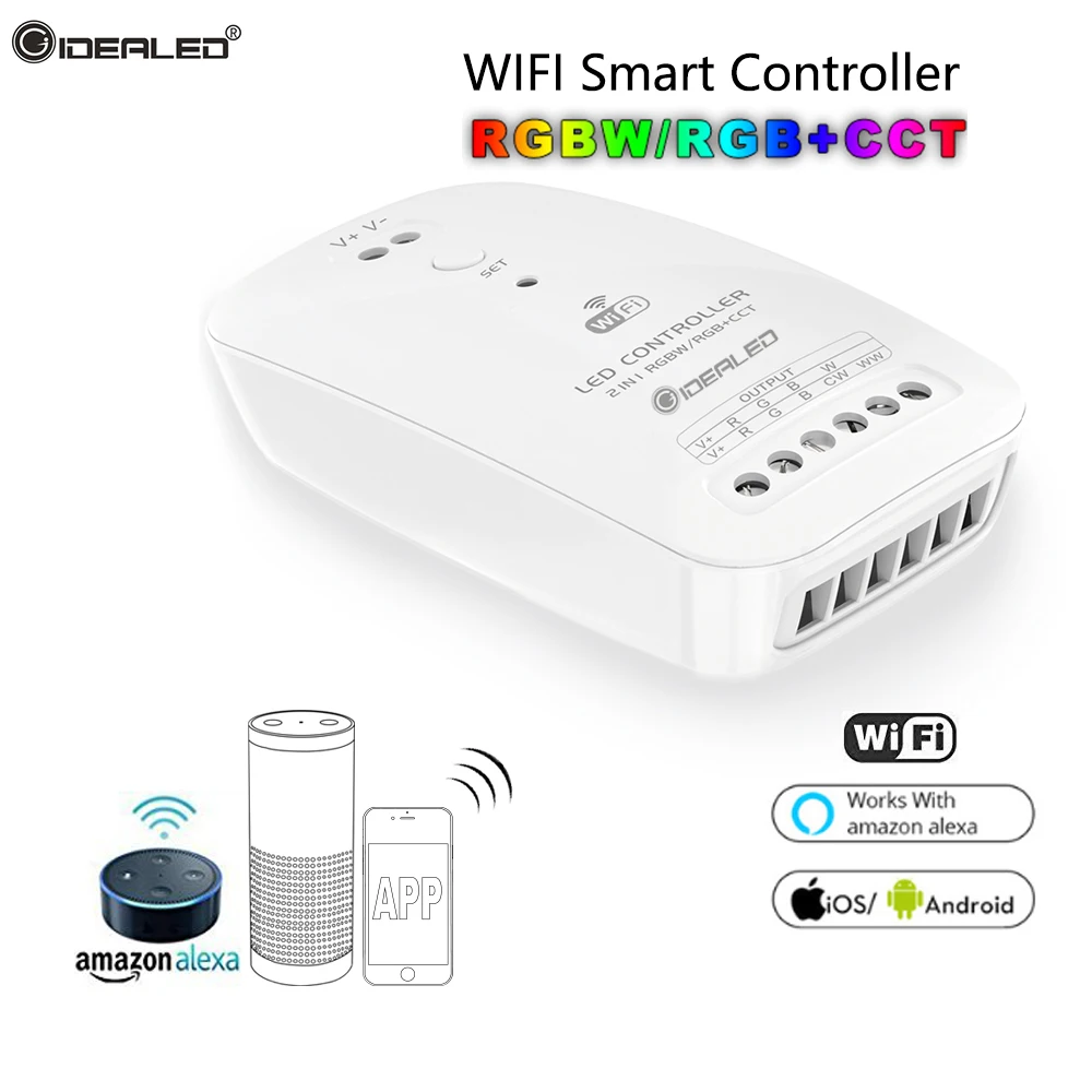 Домашний RGBW+ CCT светодиодный контроллер светодиодный DC9V-24V смартфон RGBW светодиодный контроллер полосы приложение Wifi combitible Amazon Echo Alexa Google Home