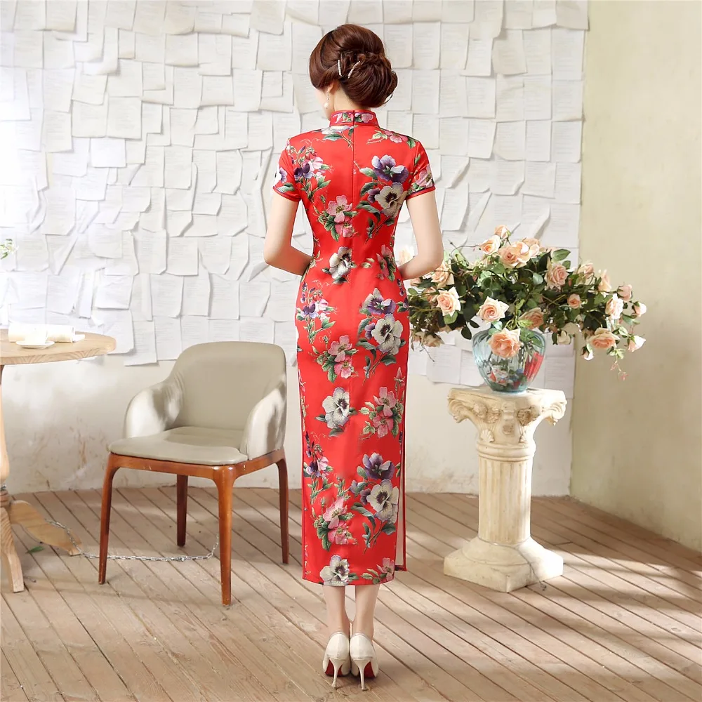 Шанхай история Замочная скважина короткий рукав цветочный Китай Qipao платье